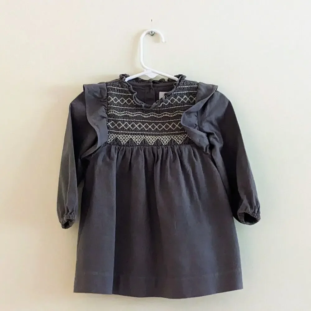 Zara Embroidered Dress Size 9/12m Gray Blue